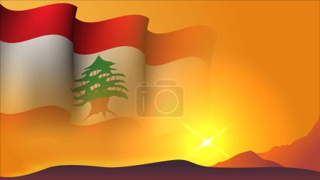Téléchargez les illustrations : Lebanon agitant drapeau conception de fond sur l'illustration vectorielle de vue coucher de soleil adapté à l'affiche, événement de conception de médias sociaux sur lebanon - en licence libre de droit