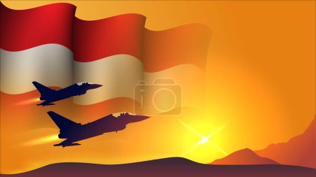 Ilustración de Avión de combate jet con austria ondeando bandera de diseño de fondo con vista al atardecer adecuado para las fuerzas aéreas nacionales austria día evento vector ilustración - Imagen libre de derechos