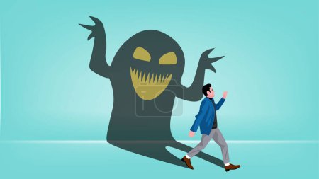 Anxiety Disorder Illustration. businessmen vector character afraid of his own shadow, doubt in one's own abilities, excessive fear