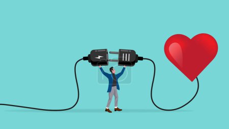 passion for work, mindset or attitude to work according to our talents and interests, businessman work with heart, businessman connect plug with heart to power socket concept vector illustration