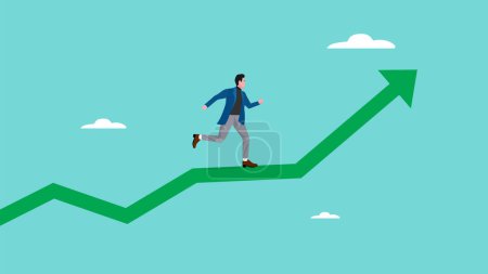 business growth followed by a lot of income for career success and financial freedom, affiliate marketing growth, profit performance, businessman running up on business growth graph concept