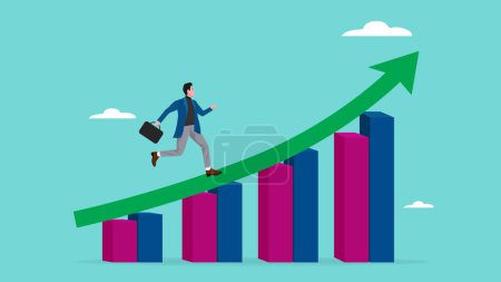 business growth followed by a lot of income for career success and financial freedom, journey to career success or business growth, profit performance, businessman running up on growth graph concept