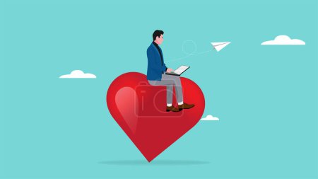 work passion, mindset or attitude to work according to our talents and interests, businessman work with heart, businessman sitting working on heart balloon concept vector illustration with flat style