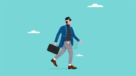 hombre de negocios caminando con auriculares de realidad mixta con realidad virtual y tecnología de realidad aumentada, impacto de la tecnología de realidad aumentada y virtual en el mundo laboral y las formas sociales, AR / VR