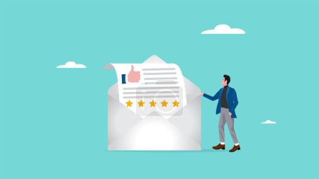 five star ratting illustration with concept of businessman get five stars ratting from email and good feedback, client or customer give review stars concept vector illustration