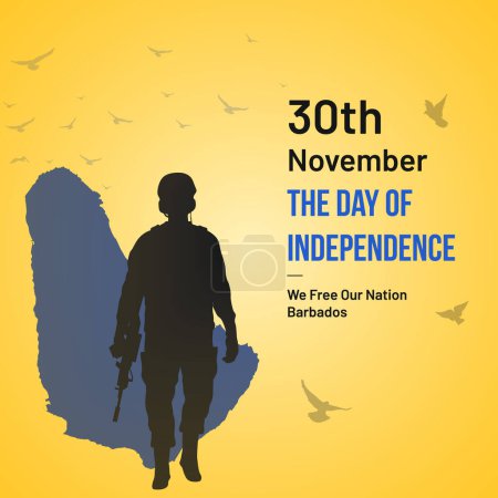 Illustration for Barbados Independence Day Social Media Post, Greeting Card, Vector Illustration. 30th of November Barbadian National Holiday Day Background with Elements of National Color, Map, Army, Pigeon. - Royalty Free Image