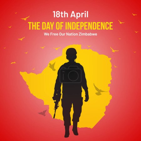 Illustration for Zimbabwe Independence Day Social Media Post, Greeting Card, Vector Illustration Design. 18th of April Zimbabwean National Holiday Day Background with Elements of National Color, Map, Army, Pigeon. - Royalty Free Image