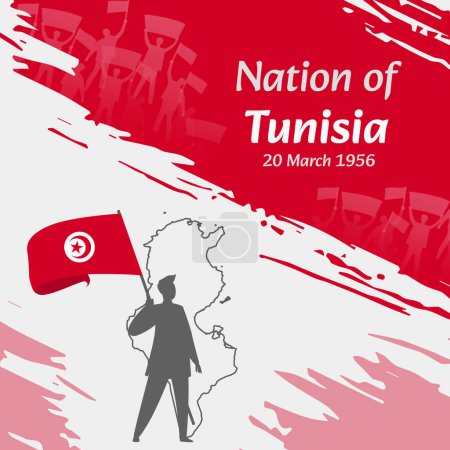 Ilustración de Túnez Día de la Independencia Post Design. 20 de marzo, el día en que los tunecinos liberaron a esta nación. Adecuado para días nacionales. Conceptos perfectos para publicaciones en redes sociales, tarjetas de felicitación, portada, banner. - Imagen libre de derechos