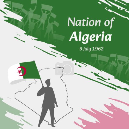 Ilustración de Argelia Día de la Independencia Post Design. El 5 de julio, día en que los argelinos liberaron a esta nación. Adecuado para días nacionales. Conceptos perfectos para publicaciones en redes sociales, tarjetas de felicitación, portadas, banners. - Imagen libre de derechos