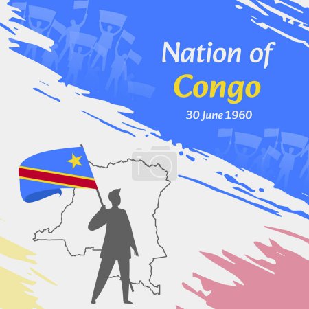Kongo Independence Day Post Design. Der 30. Juni, der Tag, an dem die Kongolesen diese Nation frei machten. Passend für Nationalfeiertage. Perfekte Konzepte für Social-Media-Posts, Grußkarten, Cover, Banner.