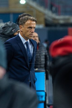 Photo for Toronto, ON, Canada - Match 18, 2023:     Head coach of the Inter Maimi FC Phil Neville  looks at the field during the match between Toronto FC (Canada) and Inter Miami FC (USA) at BMO Field in Toronto, Canada.  MLS Regular Season. - Royalty Free Image