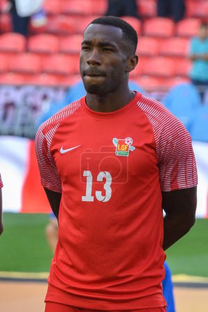 Toronto, ON, Canada - June 27, 2023:  Cdric Avinel #13 passes the ball during the 2023 Concacaf Gold Cup match between national team of Canada and Guadeloupe (Score 2:2).
