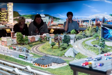 Photo for Toronto, ON, Canada - June 4, 2023: Visitors look at the exhibition at miniature attraction of famous Canada places in Little Petite Canada exhibition - Royalty Free Image