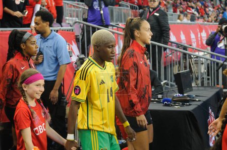Photo for Toronto, ON, Canada - September 26, 2023: Deneisha Blackwood #14 Jamaica national football team before the 2023 Concacaf W Olympic Play-In match between women national team of Canada and  Jamaica (Score 2:1) - Royalty Free Image