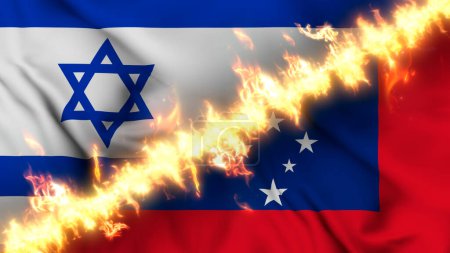 Photo for Illustration of a waving flag of Israel and Samoa separated by a line of fire. Crossed flags: depiction of strained relations, conflicts and rivalry between the two countries - Royalty Free Image