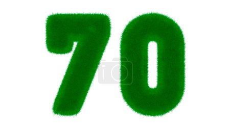 Photo for Number 70 from natural green font in the form of grass on an isolated white background. 3d render illustration - Royalty Free Image