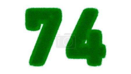Photo for Number 74 from natural green font in the form of grass on an isolated white background. 3d render illustration - Royalty Free Image