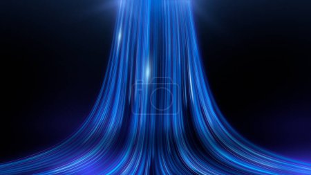 Foto de Ilustración de fondo de neón abstracto con líneas brillantes azules ascendentes. Fondo de pantalla fantástico con rayos láser de colores. - Imagen libre de derechos