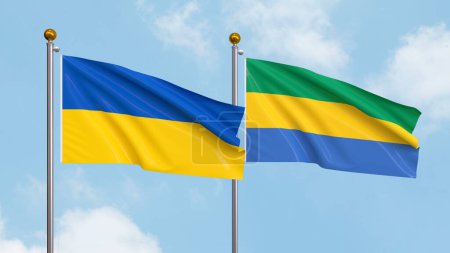 Photo for Waving flags of Ukraine and Gabon on sky background. Illustrating International Diplomacy, Friendship and Partnership with Soaring Flags against the Sky. 3D illustration - Royalty Free Image