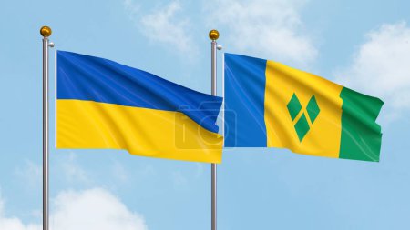Photo for Waving flags of Ukraine and Saint Vincent and the Grenadines on sky background. Illustrating International Diplomacy, Friendship and Partnership with Soaring Flags against the Sky. 3D illustration - Royalty Free Image