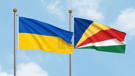Photo for Waving flags of Ukraine and Seychelles on sky background. Illustrating International Diplomacy, Friendship and Partnership with Soaring Flags against the Sky. 3D illustration - Royalty Free Image