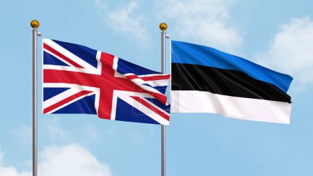 Photo for Waving flags of United Kingdom and Estonia on sky background. Illustrating International Diplomacy, Friendship and Partnership with Soaring Flags against the Sky. 3D illustration - Royalty Free Image