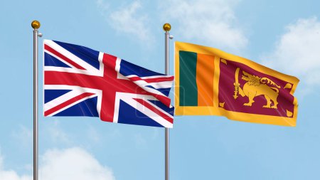 Photo for Waving flags of United Kingdom and Sri Lanka on sky background. Illustrating International Diplomacy, Friendship and Partnership with Soaring Flags against the Sky. 3D illustration - Royalty Free Image