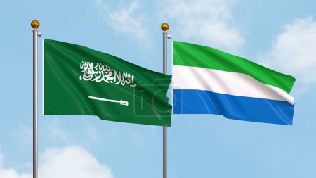 Photo for Waving flags of Saudi Arabia and Sierra Leone on sky background. Illustrating International Diplomacy, Friendship and Partnership with Soaring Flags against the Sky. 3D illustration - Royalty Free Image