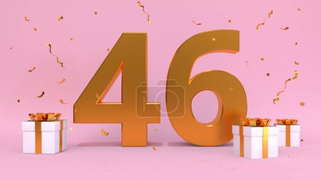 Foto de 3D renderizar número de Feliz Cumpleaños cuarenta y seis años. Aniversario del cumpleaños, elementos de regalo. 3d ilustración, color rosa - Imagen libre de derechos