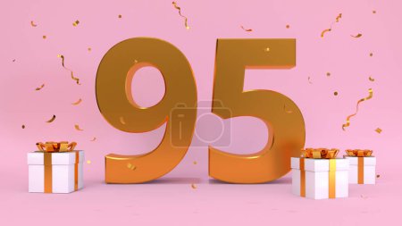 Foto de 3D renderizar número de Feliz Cumpleaños noventa y cinco años. Aniversario del cumpleaños, elementos de regalo. 3d ilustración, color rosa - Imagen libre de derechos
