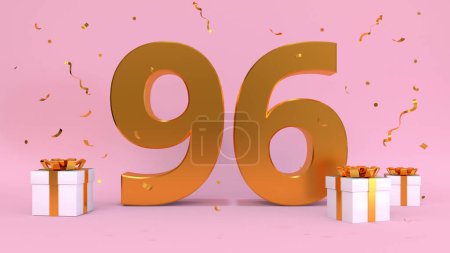 Foto de 3D renderizar número de Feliz Cumpleaños noventa y seis años. Aniversario del cumpleaños, elementos de regalo. 3d ilustración, color rosa - Imagen libre de derechos