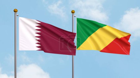 Photo for Waving flags of Qatar and Republic of the Congo on sky background. Illustrating International Diplomacy, Friendship and Partnership with Soaring Flags against the Sky. 3D illustration - Royalty Free Image