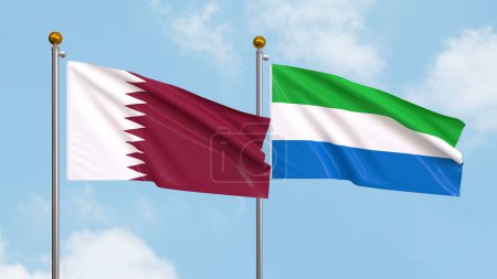 Photo for Waving flags of Qatar and Sierra Leone on sky background. Illustrating International Diplomacy, Friendship and Partnership with Soaring Flags against the Sky. 3D illustration - Royalty Free Image