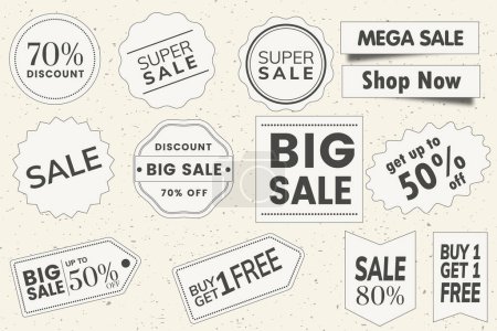 Illustration for Set of Sale badges. Sale quality tags and labels. Retro paper style sale badges. Template banner shopping badges. Special offer, sale, discount, shop. Vector illustration - Royalty Free Image