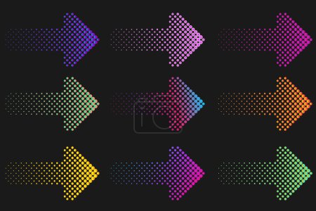 Illustration for Dotted arrow gradient design. Vector isolated elements. Arrow halftone effect. Vector illustration - Royalty Free Image
