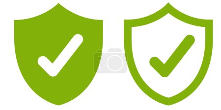Ilustración de Marca de verificación verde, conjunto de iconos de marca roja. Escudo con conjunto de iconos de marca de verificación. Ilustración vectorial - Imagen libre de derechos