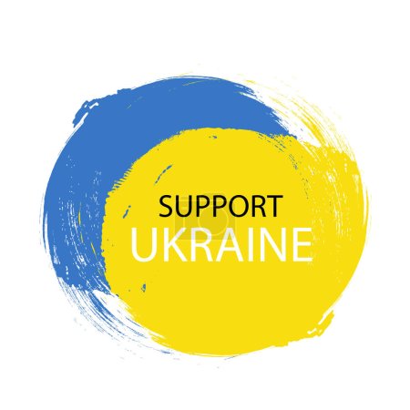 Illustration for Support Ukraine text decorative country flag design.  Brush strokes of the Ukrainian flag - Royalty Free Image