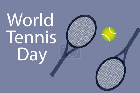 Illustration for World Tennis Day. Tennis rackets with a tennis ball on dark blue background. Vector template for banner, poster, flyer, postcard, etc - Royalty Free Image