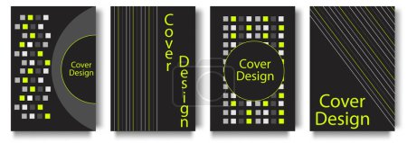 Illustration for Set of cover design in Memphis style. Geometric design, abstract background. Fashionable bright cover, banner, poster, booklet - Royalty Free Image