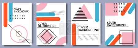 Illustration for Set of cover design in Memphis style. Geometric design, abstract background. Fashionable bright cover, banner, poster, booklet - Royalty Free Image