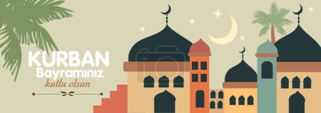 Ramadan Bayram Vektorillustration im flachen geometrischen Design für Poster, Grußkarten, Banner und Cover. Modernes Kunstdesign mit Mustern der schönen arabischen Altstadt vor dem Hintergrund