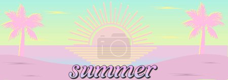 Abstraktes minimalistisches Sommerposter, Einband, Kartenset mit Naturpalme, Sonne. Sommerferien, Reise, Urlaubsreise. Design-Vorlage für Werbeanzeigen