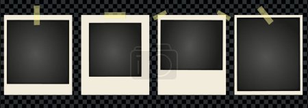Trendy retro photo frames. Realistic photo frame mockup set on transparent background. Empty retro snapshot image with retro frames. Old paper border. Vector design illustration.