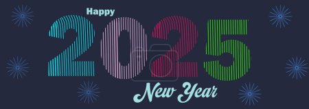 Creative concept of 2025 Happy New Year banner. Design templates with typography logo 2025. Numbers logo 2025 consisting colored of lines. Minimalistic trendy backgrounds, cover, banner