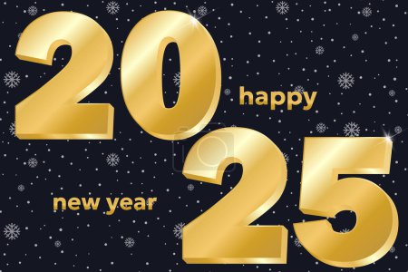Illustration for Happy New Year 2025. Golden luxury typographic element for banner, poster, congratulations. Vector illustration background for new year's eve and seasonal holidays flyers, greetings and invitations. - Royalty Free Image