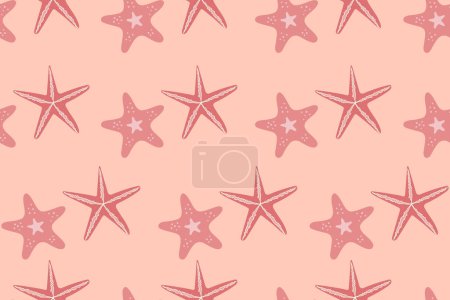  Starfish seamless pattern. Hand-drawn seaside summer beach print. Cute ocean background. Abstract design for clothing, wrap, textile, fabric, wallpaper, stickers, notebook cover, wrapping paper