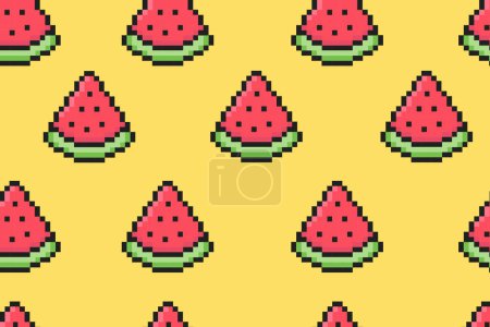 Pixel Art Wassermelone Scheibenmuster, Sommer hell und bunt nahtlose Muster für Hintergründe, Verpackung, soziale Medien, Dekoration, Papier, Verpackung. Vektorillustration