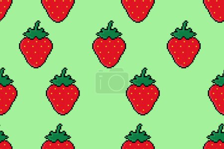 Sommer Pixel Art Erdbeermuster, Sommer hell und bunt nahtlose Muster für Hintergründe, Verpackung, Social Media, Dekoration, Papier, Verpackung. Vektorillustration