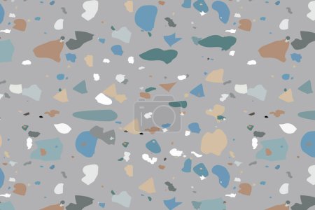 Illustration for Terrazzo seamless pattern in natural pastel colors with abstract mosaic stone shapes. Classic granite natural terrazzo floor. Interior design background for print, fashion or trendy design - Royalty Free Image