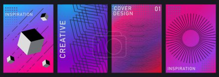 Gradient abstract cover background. Minimalist style cover template with vibrant perspective 3d geometric prism shapes collection. Creative covers for social media, poster, cover, banner, flyer